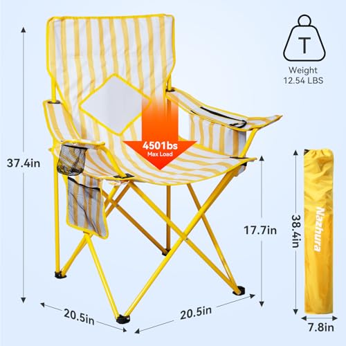 Yellow Folding Camping Chair with Cooler Pouch Mesh Backrest Cup Holder 4 Pack
