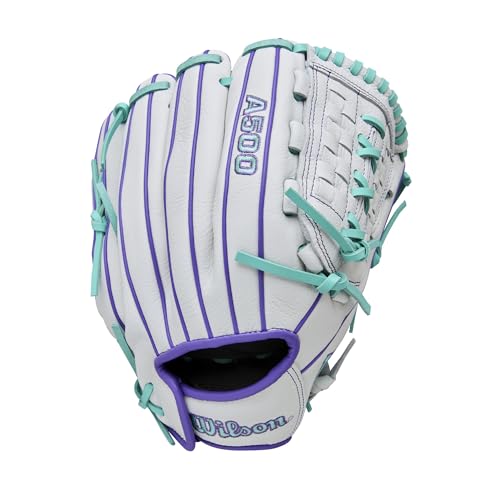 Fastpitch Softball Gloves 11.75 Inch Infield/Pitcher Right Hand Throw White Purple Seafoam