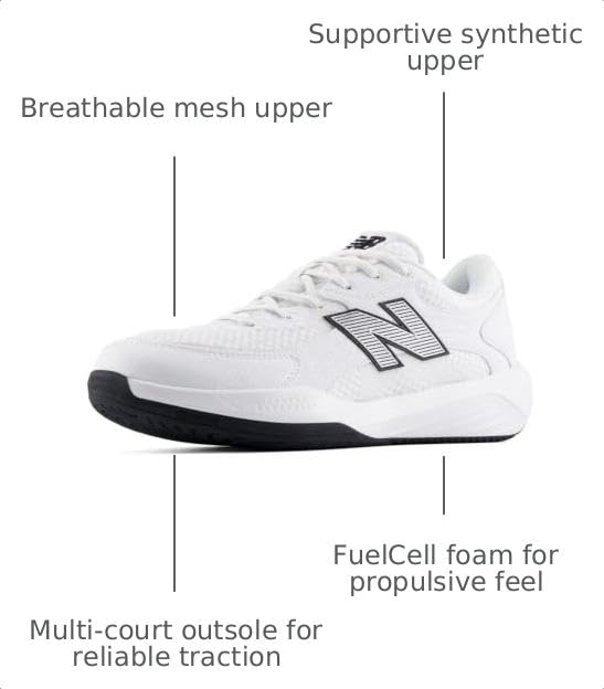 New Balance Mens 696v7 Tennis Shoes White Black 9 X-Wide Breathable Lightweight