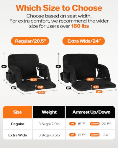 Sportneer Stadium Seat with Back Support Black 24 Inch Wide & Padded
