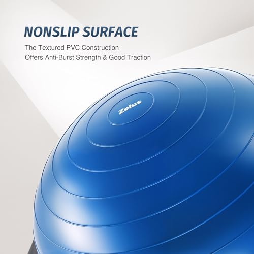 Blue 25-Inch Inflatable Balance Ball with Wobble Board, Resistance Bands & Pump