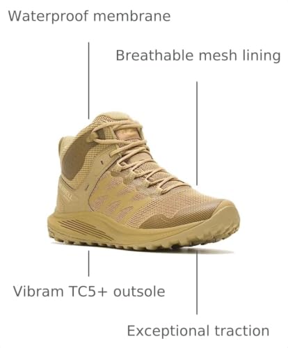 Men's Waterproof Tactical Boots - Merrell Nova 3 Mid, 9.5 Wide, Dark Coyote