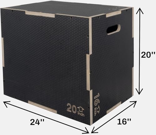 Gray Signature Fitness Wooden Plyo Box Jump Platform - 16x20x24 Inches, Non-Slip, Versatile Workout Equipment