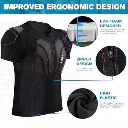 Dialudon Men's Snowboard Protective Padded Shirt for Back Spine Shoulder Chest Protector Ski Compression Impact Shirt for Ice Skating Skateboard