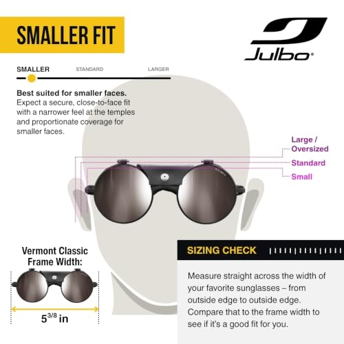 Julbo Vermont Classic Glacier Sunglasses with Leather Side Shields - Black Frame & Silver Mirror 51mm