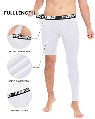Men's Basketball Compression Pants Full Length Single Leg Tights - White Left Medium