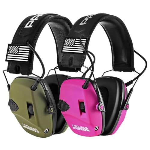 PROHEAR 2 Pack Electronic Ear Protection for Shooting with 4X Sound Amplification - Green & Pink, NRR 23dB, Hunting & Range Use, 4x Amplification