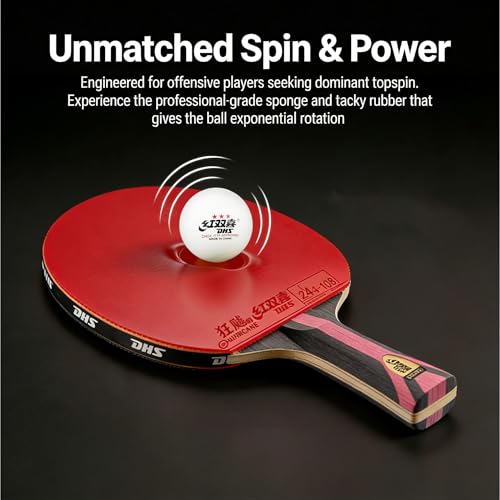DHS Red Hurricane 3 High Spin & Speed Ping Pong Paddle 3 15/16" Flared Handle