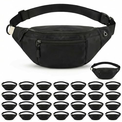 Pinklue 30 Pack Bulk Black Crossbody Fanny Packs with Adjustable Waist Strap