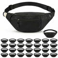 Pinklue 30 Pack Bulk Black Crossbody Fanny Packs with Adjustable Waist Strap