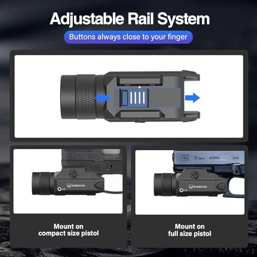 DARKFANG Tactical Flashlight & Blue Laser Light Combo - 1500 Lumen, Adjustable Rail, Rechargeable, Black - Blue
