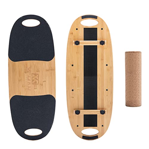 Balance Board Surf Trainer with Adjustable Stoppers for Snowboarding Skiing Yoga