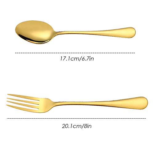 Gold Plated Stainless Steel Dinner Forks and Spoons Set - 12 Pieces