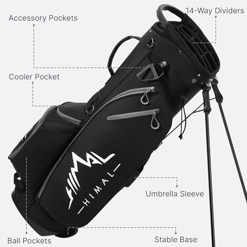 GoHimal Lightweight 14-Way Golf Stand Bag - Black, Portable & Durable