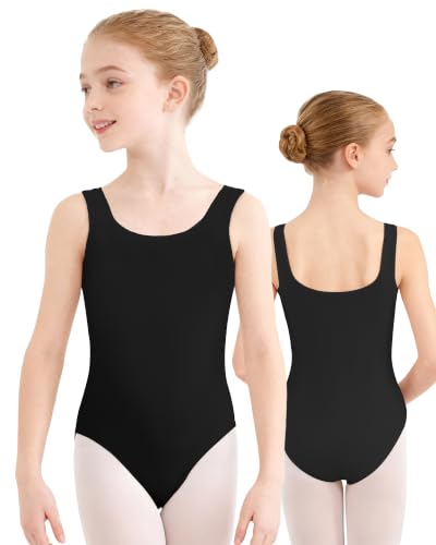 Girls Seamless Sleeveless Ballet Leotard - Large Black Dance Unitard for Gymnastics & Ballet