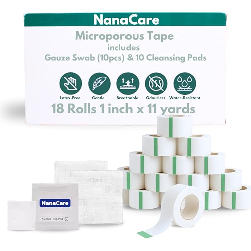 Medical Paper Tape 18 Rolls 1 Inch + 10 Gauze Pads First Aid Wound Dressing