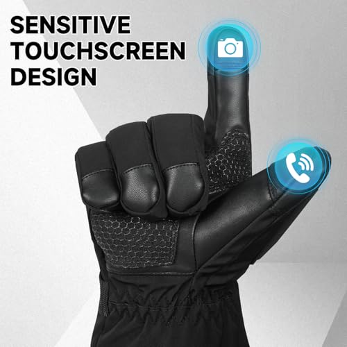 Heated Gloves for Men & Women - Black, Large, Rechargeable 5V Waterproof Ski & Outdoor Gloves