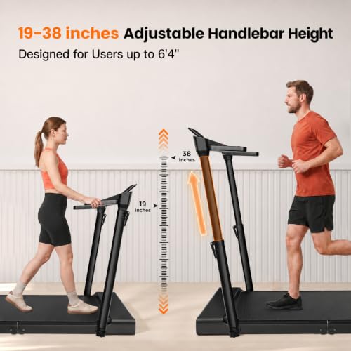 JAGJOG Foldable Walking Pad Treadmill Matte Black, Height-Adjustable Handlebar, Compact Home Exercise Equipment