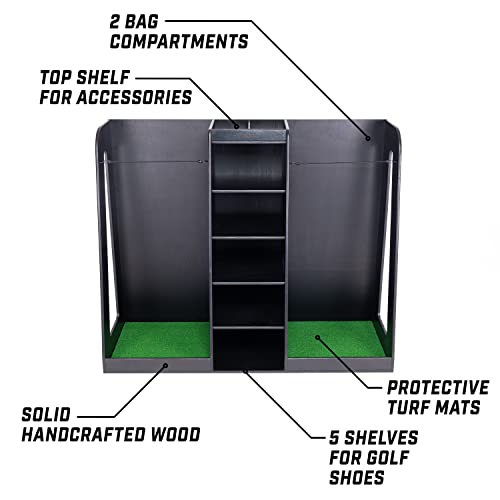 Golf Bag Organizer Wooden Storage Rack for 2 Golf Bags - Black Finish - Variation of THIS listing