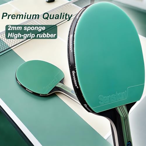 Ping Pong Paddles Set 5-Ply Wood 2mm Sponge for All Skill Levels - Green & Purple
