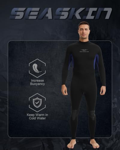 Men's Full Wetsuit 3mm Dive Suit with Back Zip - Black Blue XL