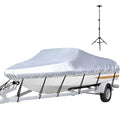 Grey iCOVER Trailerable Boat Cover for V-Hull, 23-24 Ft, Waterproof with Support Pole