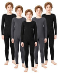 Kids Thermal Underwear Set for Boys - Fleece Lined Long Johns, Medium / Black & Gray