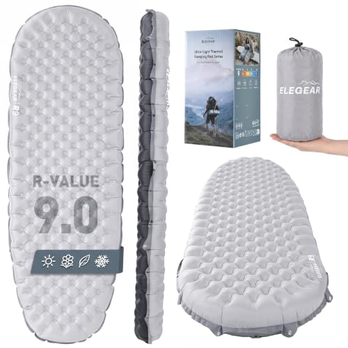 Elegear Insulated Sleeping Pad for Camping - 4 Inch Thick, Grey, Single, R-Value 9