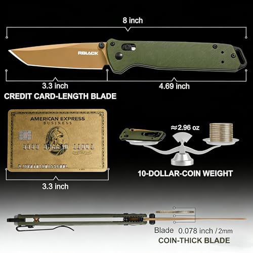 RBLACK 3.3" Olive Green Tanto EDC Folding Knife with S35VN Blade & G10 Handle