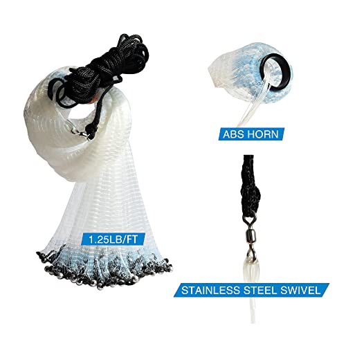 BasicGear Pancake Cast Net 6ft Radius / 1.25lb with 1/4" Mesh - Heavy Duty, Easy Catch