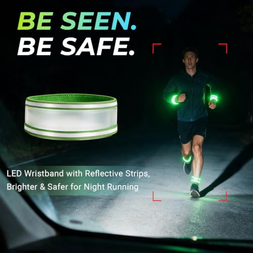 OMKHE 2-Pack LED Reflective Running Armbands for Night Safety