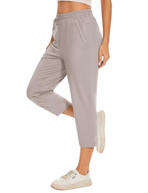 Choosefree Women Casual Capris 21" with Deep Zipper Pockets Drawstring Comfy Tapered Sweatpants for Golf Athletic Travel Work