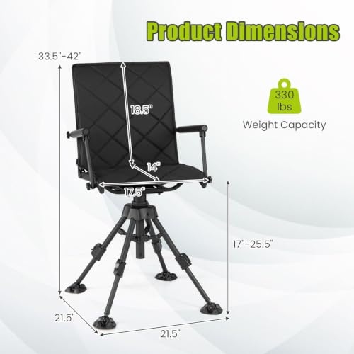 Swivel Hunting Chair with Padded Seat and 360° Rotation - Black