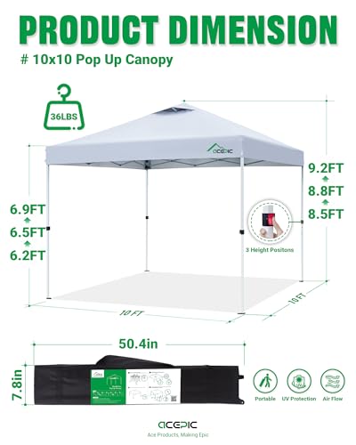 Acepic White 10x10 Pop Up Canopy Tent with Easy Setup & Waterproof Fabric
