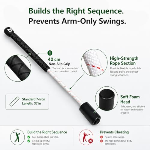 Golf Rope Swing Trainer with Rotating Target - Improve Tempo Speed & Strength
