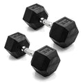 CAP 35 lb Chrome Handle Rubber Coated Dumbbell Pair - Anti-Roll Hex Weights