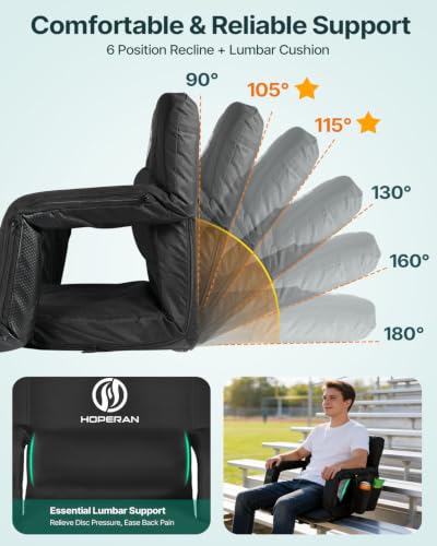 HOPERAN 25-Inch Black Heated Stadium Seat with Massage and Dual Control