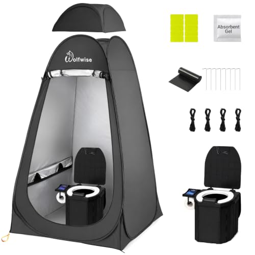 Black Wolfwise Portable Camping Toilet & Pop-Up Privacy Tent 15-Pack Basic Kit
