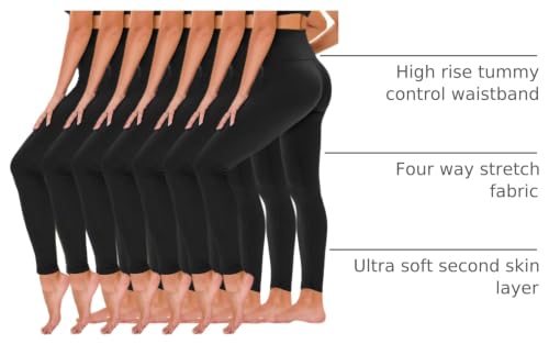 7 Pack High Waisted Yoga Leggings with Pockets for Women - Black, Full Length & Capri, Large-X-Large Variation
