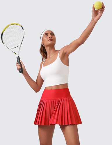 High Waisted Pleated Tennis Skirt - Small Deep Red