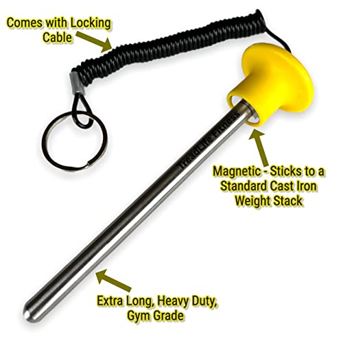 Universal Weight Stack Pin for Commercial & Home Gym – Yellow, 3/8" Dia, 5.5" Insertion (Long Pin)