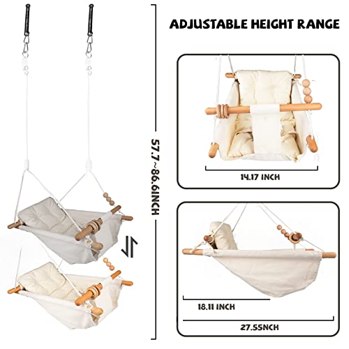 Tislly Baby Swing Outdoor Indoor Cream for Infants & Toddlers Adjustable Safety Belt