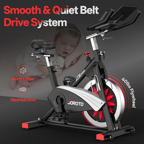 JOROTO Magnetic Stationary Exercise Bike - Red, Home Spin Bike with App & Adjustable Seat