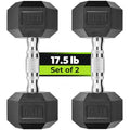 HANDBODE Chrome Handle 17.5 lb Hex Dumbbell Set of 2 Rubber Encased