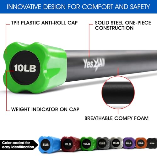 Yes4All Weighted Bars Set of 10, 15, 20 lbs for Full Body Workout
