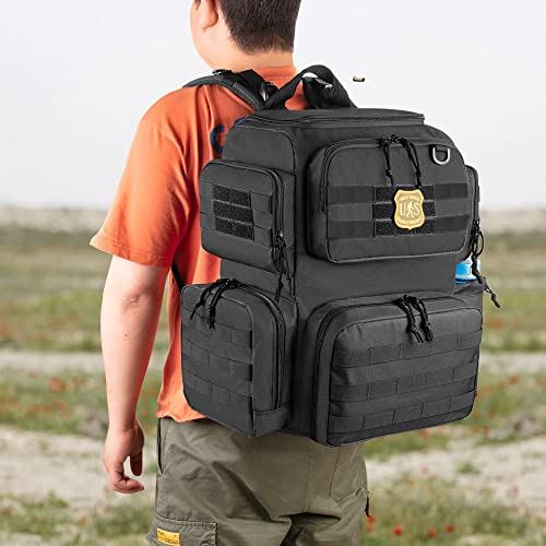 DSLEAF Black Tactical Pistol Backpack for 6 Handguns, Range Bag