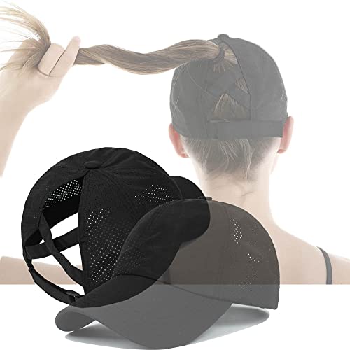 Cross Hat Womens Baseball Cap with Ponytail Hole - 2 Pack Grey & Black - One Size