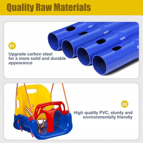 FCOUMY 3-in-1 Toddler Swing Set Blue Yellow - Indoor & Outdoor Baby Swing with Safety Belt, Foldable Metal Frame, Easy Assembly
