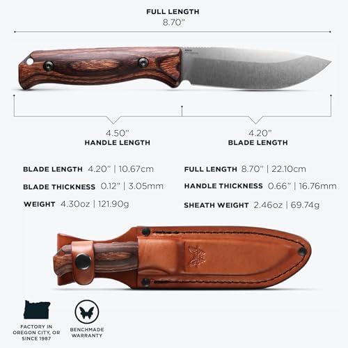Benchmade Saddle Mountain Skinner Hunting Knife - Stabilized Wood, Stonewash Finish, S30V Steel Blade