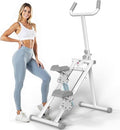 White Foldable Stair Stepper Machine with Adjustable Resistance & Handle Bar for Home Cardio Workout